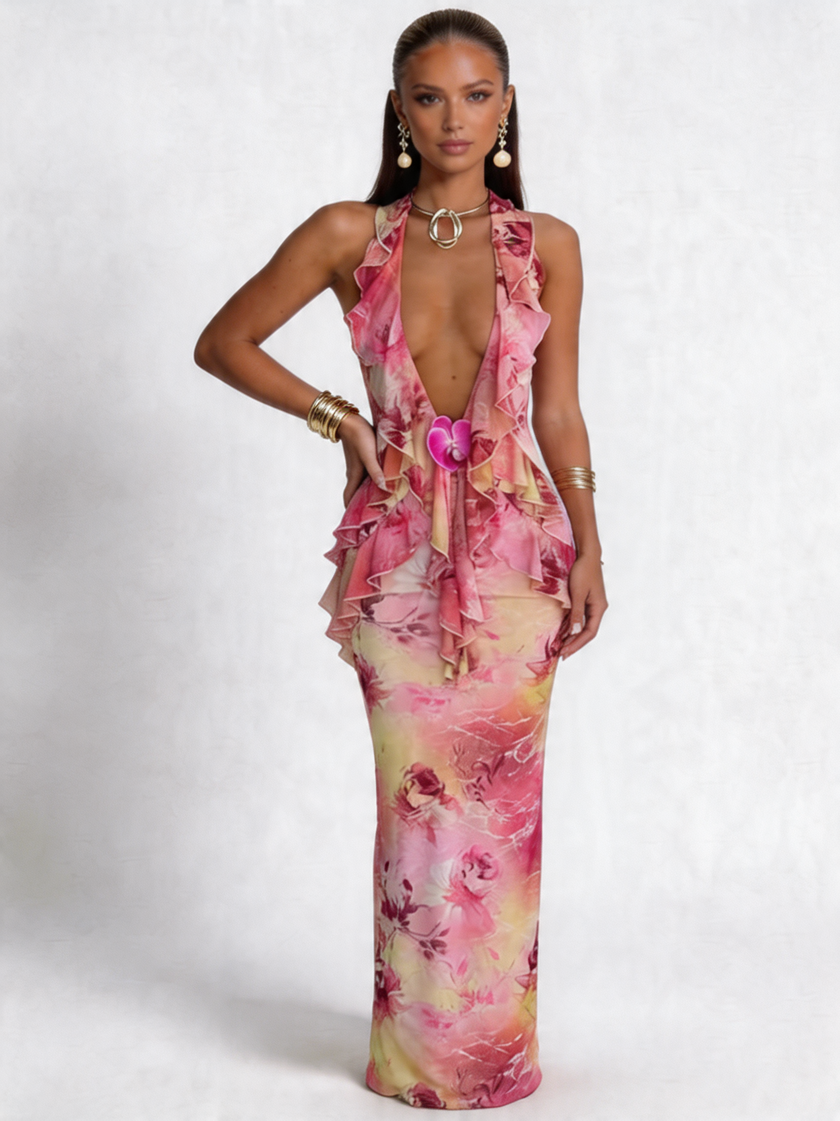ALMAROSS VESTIDO DE VOLANTES EN V