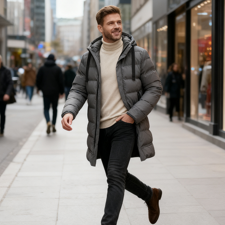 Gerardo|chaqueta de plumón para hombre de longitud media con capucha