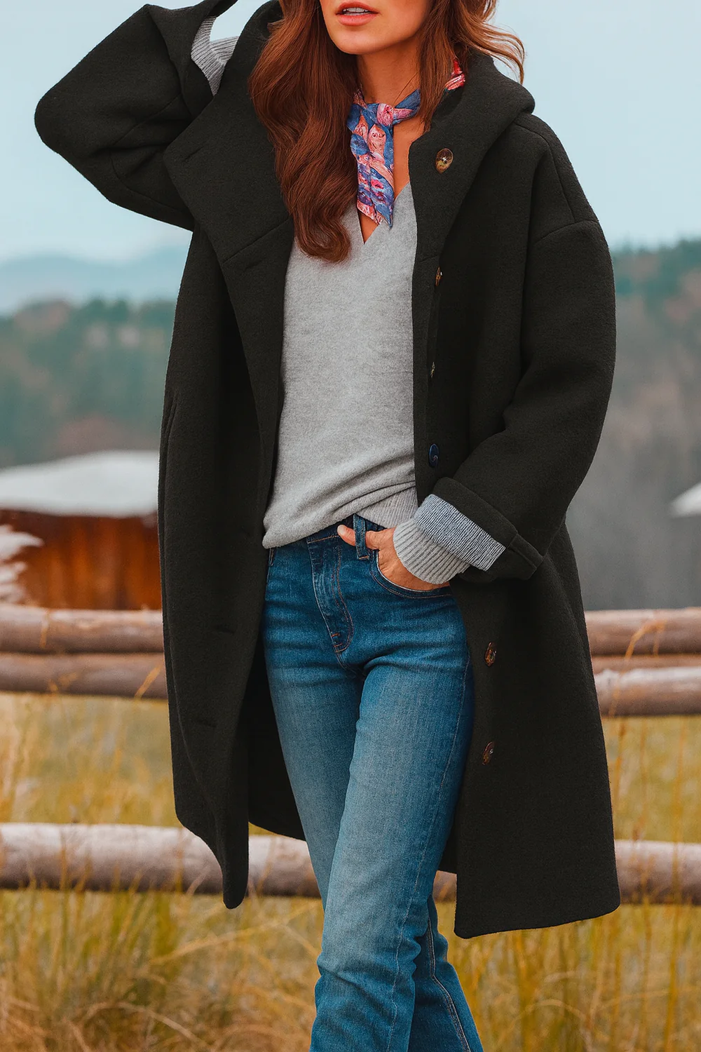 Elisa)™Chaqueta con capucha larga